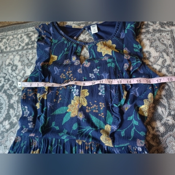 Old Navy Cottagecore Floral Dress M Tall Midi Maxi Blue Prairie Ruffle Peasant - Picture 14 of 14